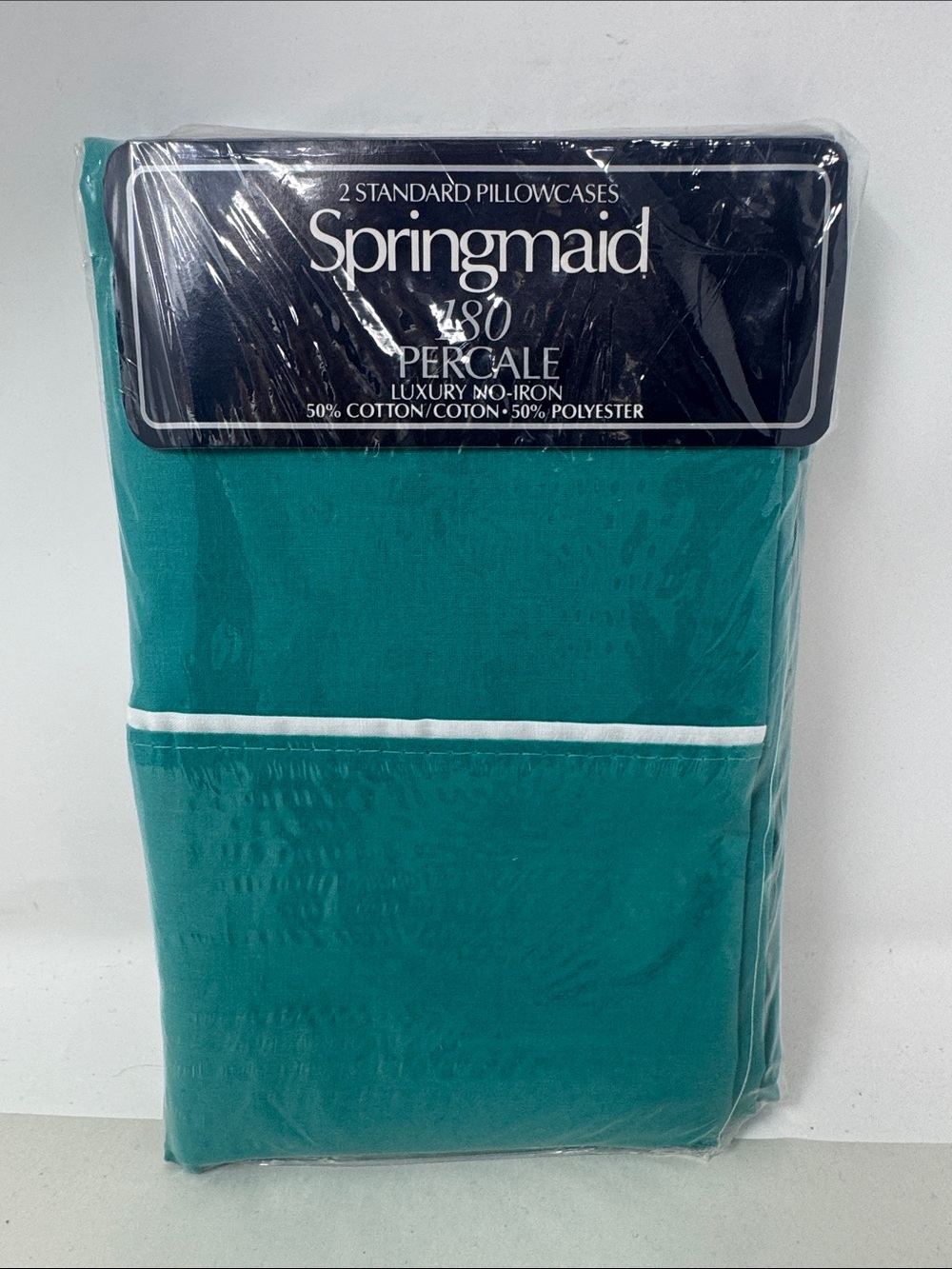 VINTAGE SPRINGMAID 2 STANDARD PILLOWCASES TEAL MADE IN USA 180 PERCALE NO IRON